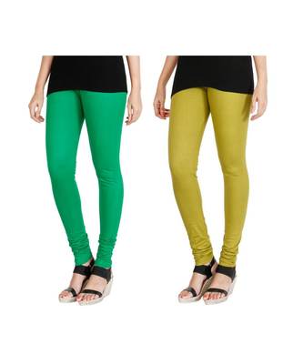 Green COTTON plain stitched Leggings 4