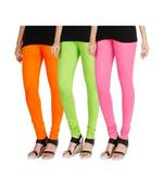 Orange COTTON plain stitched Leggings