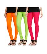 Orange COTTON plain stitched Leggings