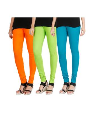 Orange COTTON plain stitched Leggings 1