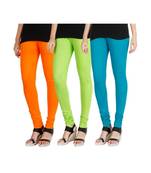 Orange COTTON plain stitched Leggings