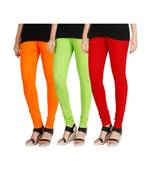 Orange COTTON plain stitched Leggings