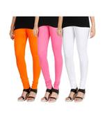 Orange COTTON plain stitched Leggings