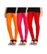 Orange COTTON plain stitched Leggings