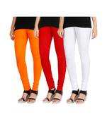 Orange COTTON plain stitched Leggings