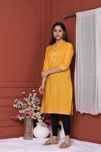 YELLOW PRINTED KURTA