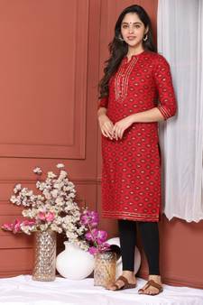 RED PRINTED KURTA