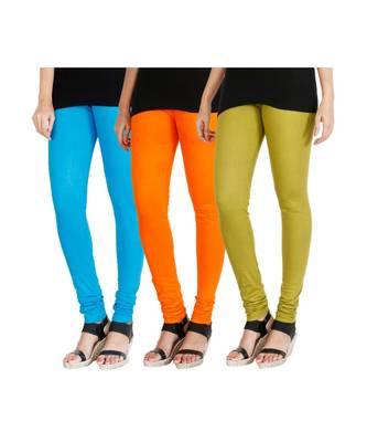 Blue COTTON plain stitched Leggings 4