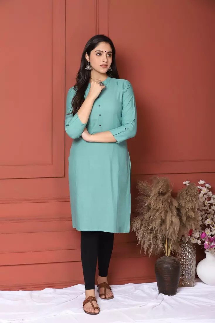 SEA GREEN SOLID KURTA