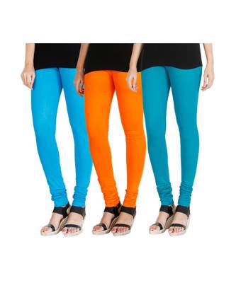 Blue COTTON plain stitched Leggings 4
