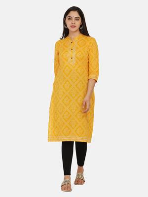 Yellow Printed Kurta 4