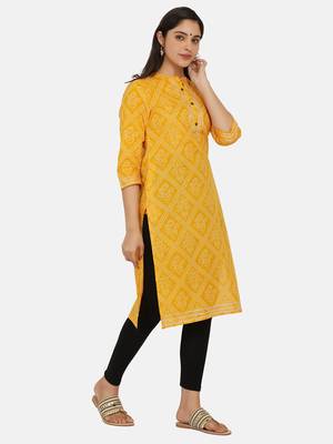 Yellow Printed Kurta 6