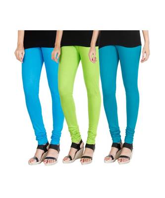 Blue COTTON plain stitched Leggings 4
