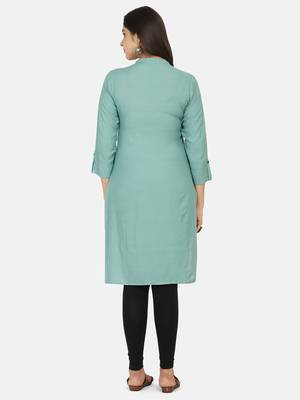 Sea Green Solid Kurta 8