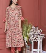 Beige Printed Kurta And Bottom