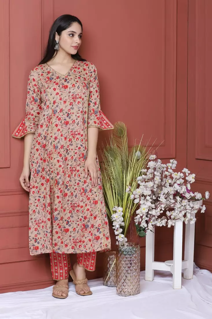 BEIGE PRINTED KURTA AND BOTTOM