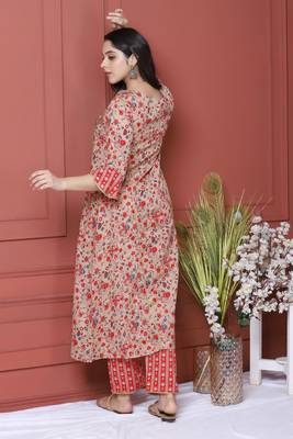 Beige Printed Kurta And Bottom 3