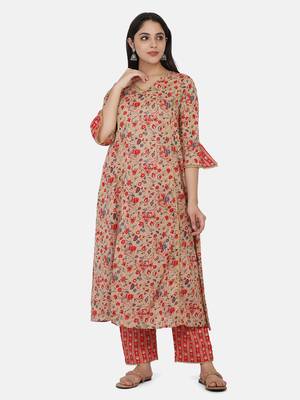 Beige Printed Kurta And Bottom 4