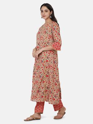 Beige Printed Kurta And Bottom 5