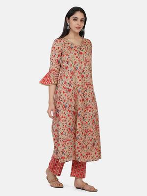 Beige Printed Kurta And Bottom 6
