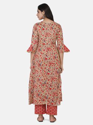 Beige Printed Kurta And Bottom 7