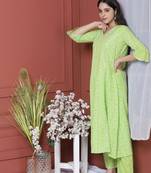 GREEN PRINTED KURTA AND BOTTOM