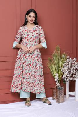 Blue Printed Kurta And Bottom 1