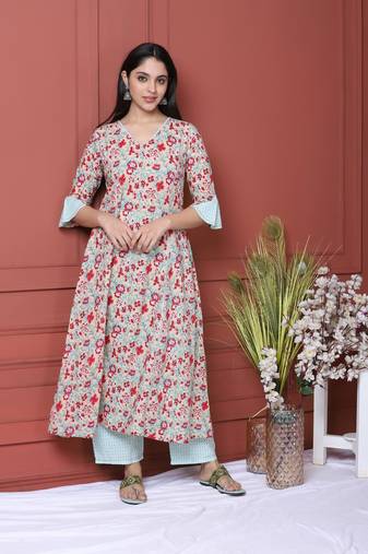 BLUE PRINTED KURTA AND BOTTOM
