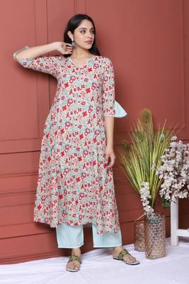 Blue Printed Kurta And Bottom 2