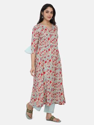 Blue Printed Kurta And Bottom 6