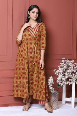 Mustard Printed Kurta And Bottom 1