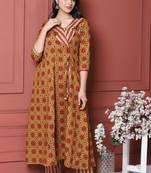 MUSTARD PRINTED KURTA AND BOTTOM
