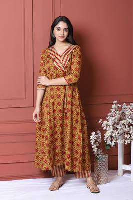 Mustard Printed Kurta And Bottom 2