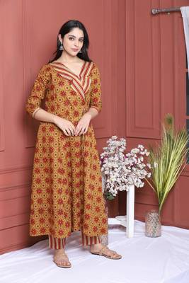 Mustard Printed Kurta And Bottom 4