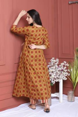 Mustard Printed Kurta And Bottom 5