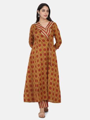 Mustard Printed Kurta And Bottom 6