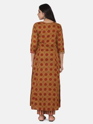 Mustard Printed Kurta And Bottom 9