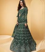 Green mirror net semi stitched lehenga