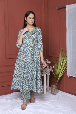 Blue Printed Kurta And Bottom 1