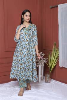 BLUE PRINTED KURTA AND BOTTOM