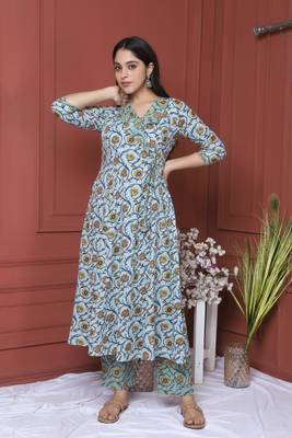 Blue Printed Kurta And Bottom 2