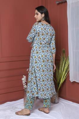 Blue Printed Kurta And Bottom 3
