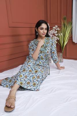 Blue Printed Kurta And Bottom 4