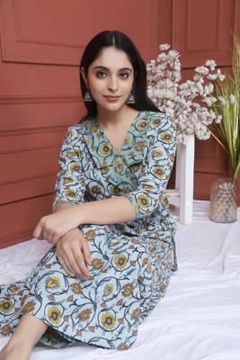 Blue Printed Kurta And Bottom 5