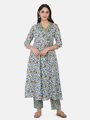 Blue Printed Kurta And Bottom 6