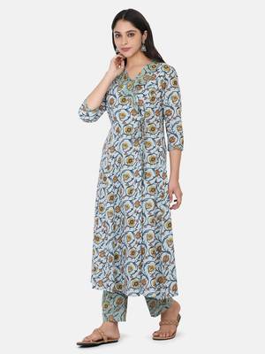 Blue Printed Kurta And Bottom 7