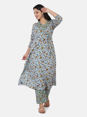 Blue Printed Kurta And Bottom 9