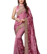Pink embroidered silk saree with blouse