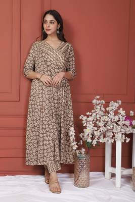 Brown Printed Kurta And Bottom 1