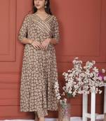 BROWN PRINTED KURTA AND BOTTOM